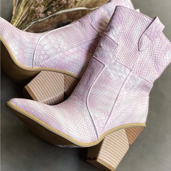 Shoes - Pink Snakeskin Ankle Boots